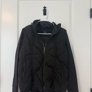 ALO Yoga Black Puffer Jacket with Hoodie